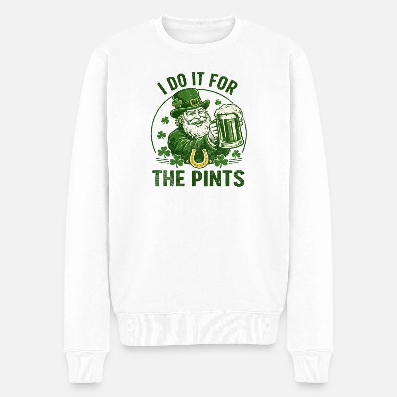 Leprechaun Pints Feier - Männer Premium Bio Pullover - Weiß