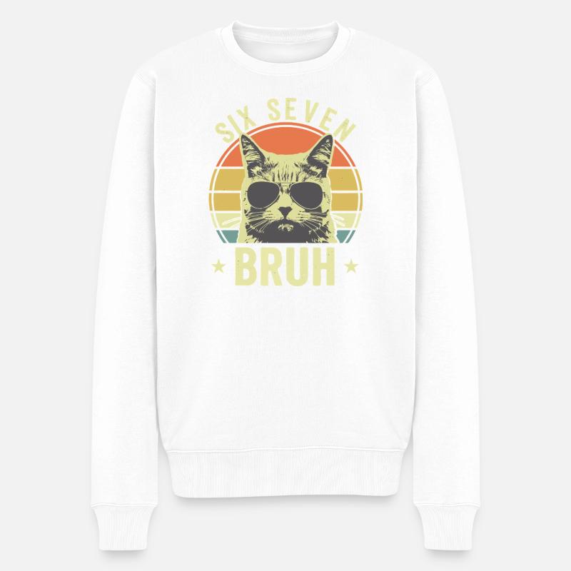 Funny 67 Bruh Cat Meme - Männer Premium Bio Pullover - Weiß