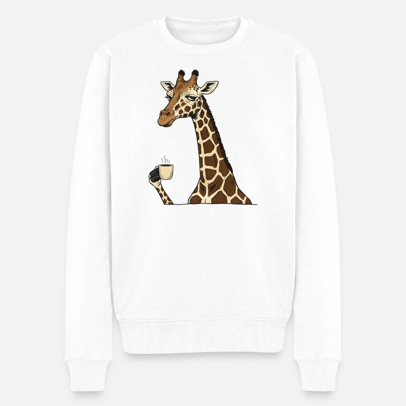 Müde Giraffe mit Kaffee – Lustiges Motiv - Männer Premium Bio Pullover - Weiß