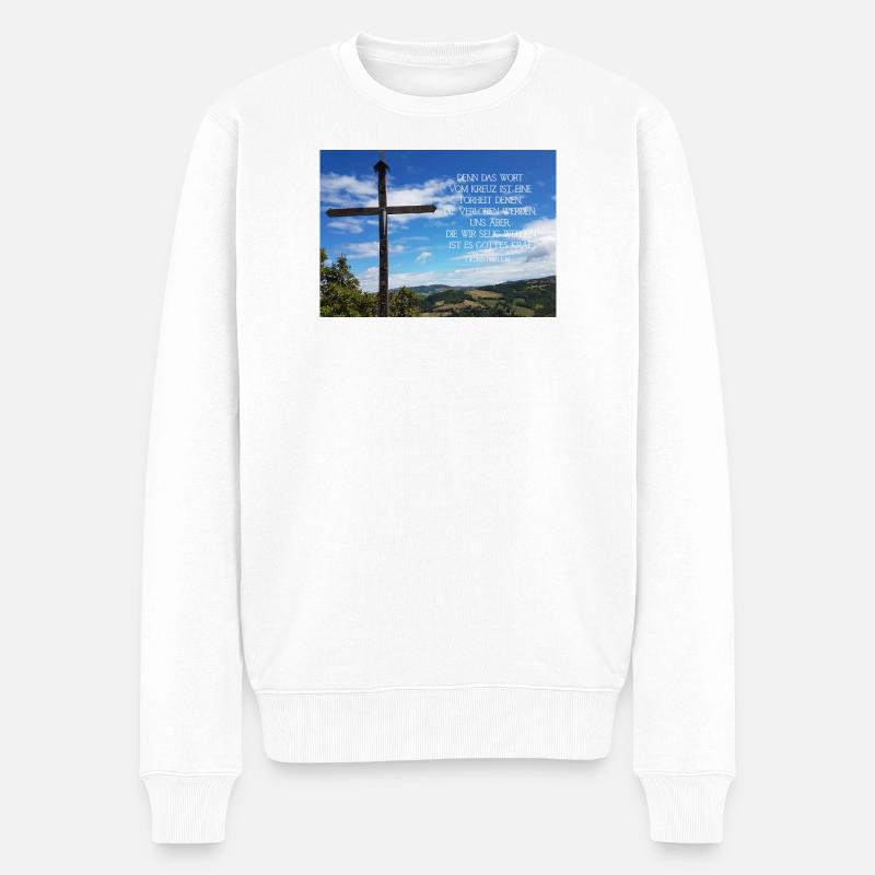 Kreuzweg über Berglandschaft - Männer Premium Bio Pullover - Weiß