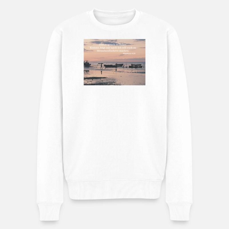 Berufung am Strand: Menschenfischer - Männer Premium Bio Pullover - Weiß