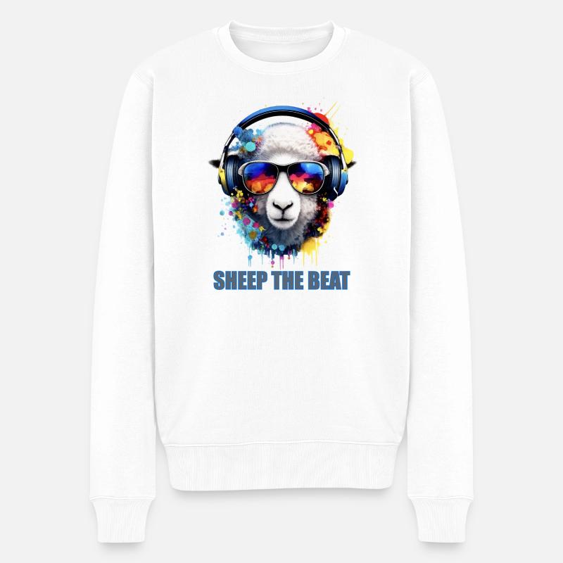 Sheep The Beat: Buntes Kopfhörer-Schaf - Männer Premium Bio Pullover - Weiß