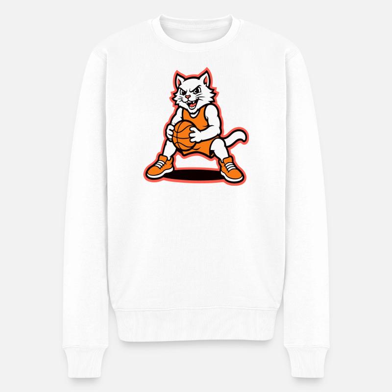Wildcat-Basketball-Dribbel-Maskottchen - Männer Premium Bio Pullover - Weiß