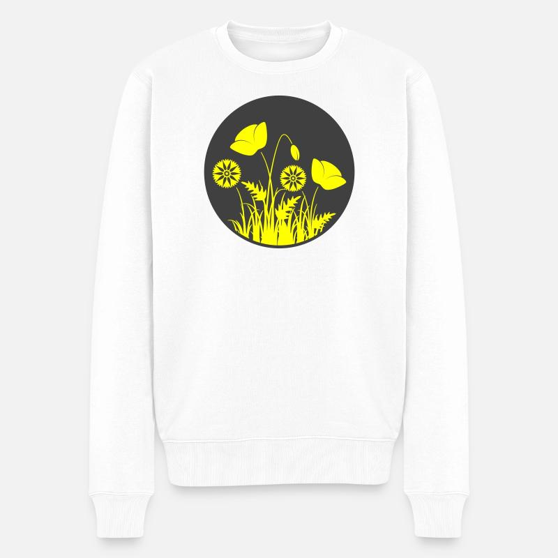 Gelbe Blumen im Kreis - Männer Premium Bio Pullover - Weiß