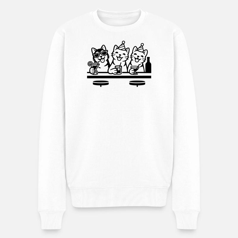 Party Katzen Kater Bar Trinken - Männer Premium Bio Pullover - Weiß