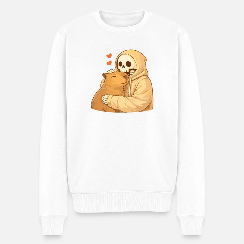 Squelette Douillet avec Capybara – Sécurité - Pull Premium bio Homme - blanc