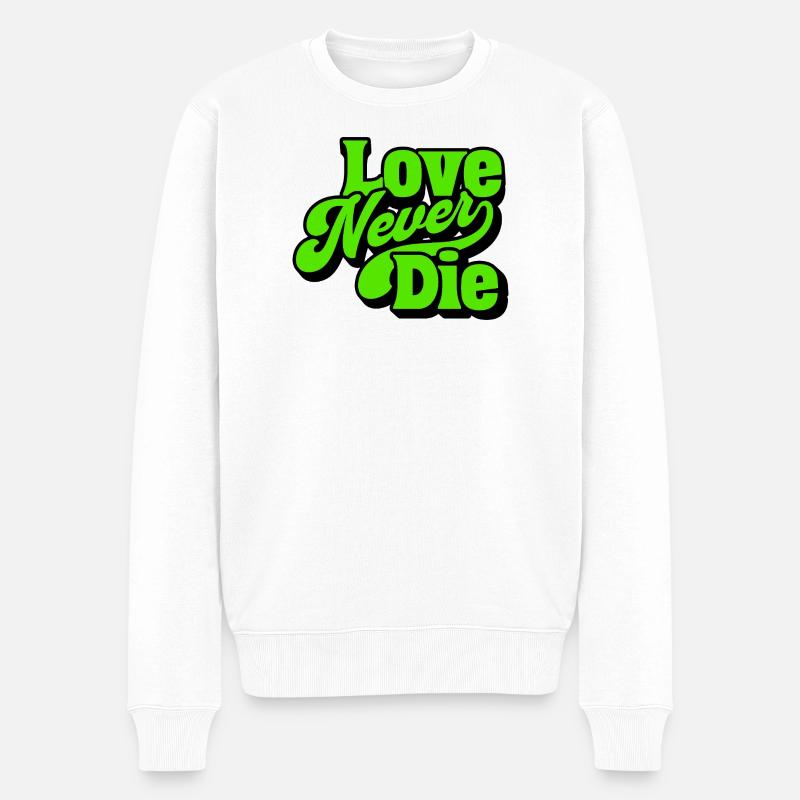 Lettrage néon Love Never Die - Pull Premium bio Homme - blanc
