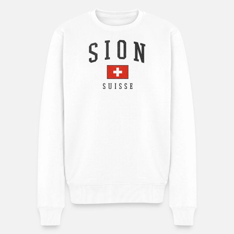 Sion Schweiz Flaggenemblem - Männer Premium Bio Pullover - Weiß