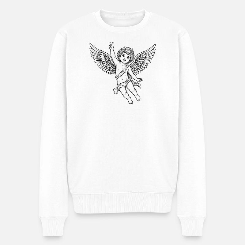 Fröhlicher Friedens-Engel mit Peace-Zeichen - Männer Premium Bio Pullover - Weiß