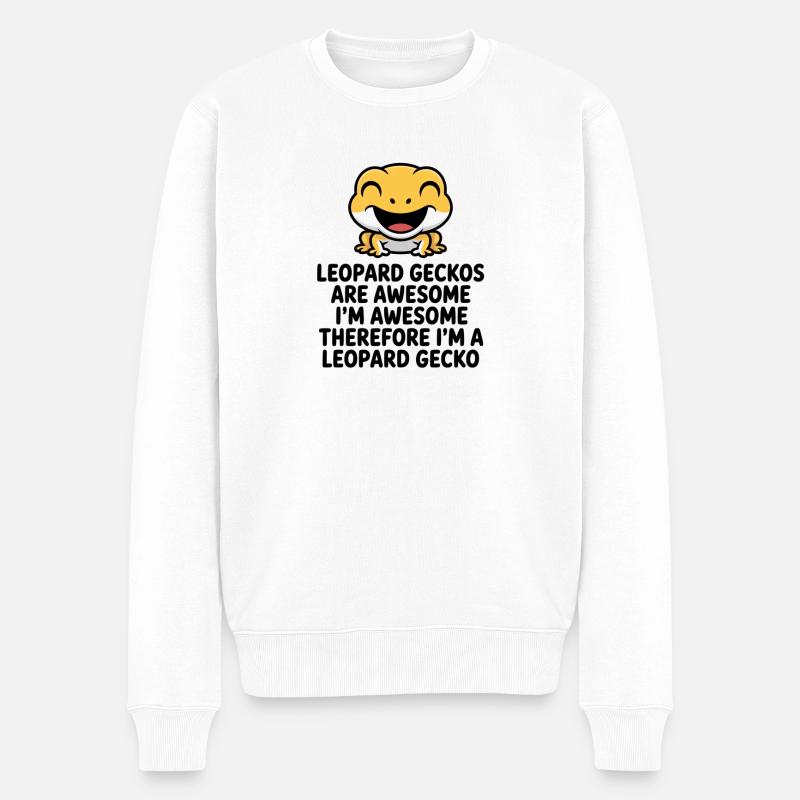 Fröhliches Leopardgecko-Meme auf Schwarz - Männer Premium Bio Pullover - Weiß