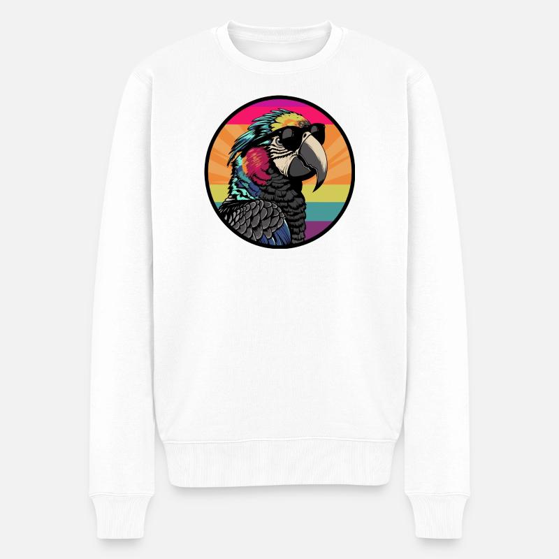 Papagei mit Sonnenbrille - Männer Premium Bio Pullover - Weiß