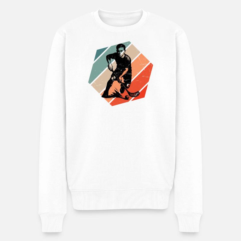 Klassisches Floorball Motiv - Männer Premium Bio Pullover - Weiß