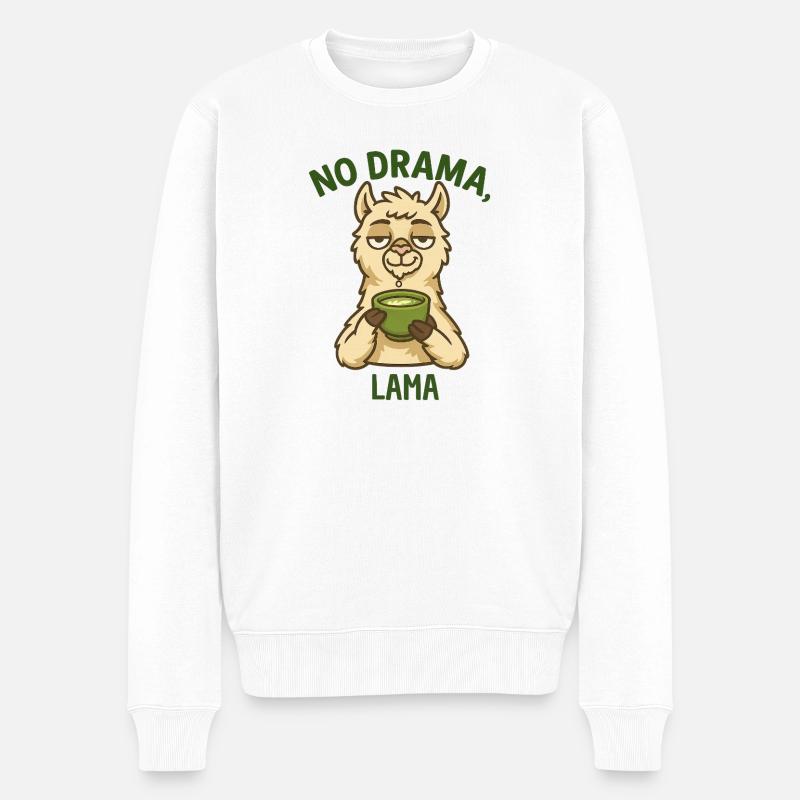 Kein Drama Lama mit Tee - Männer Premium Bio Pullover - Weiß