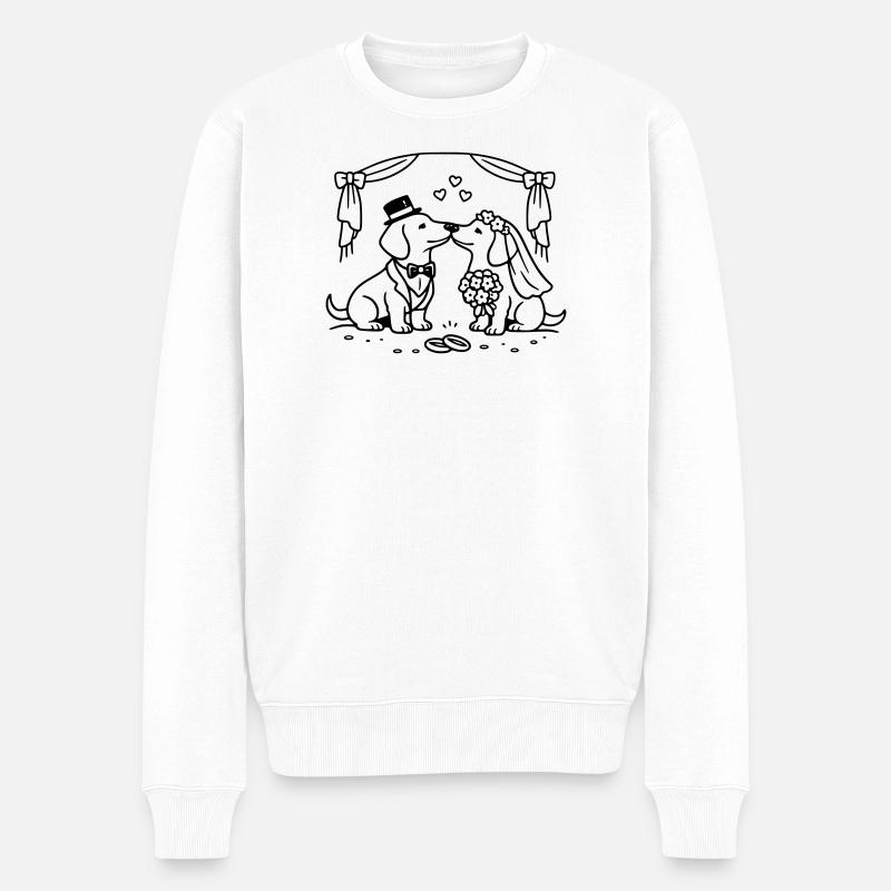 Art au trait de mariage teckel - Pull Premium bio Homme - blanc