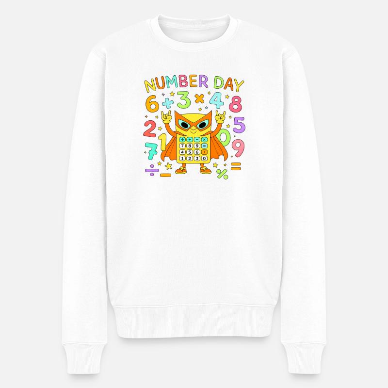 Nummer Tag Mathematik-Katzenrechner Held - Männer Premium Bio Pullover - Weiß