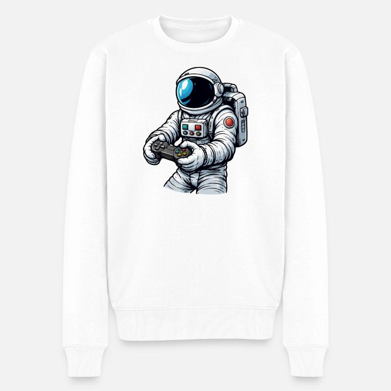 Astronaut mit Gamecontroller - Männer Premium Bio Pullover - Weiß