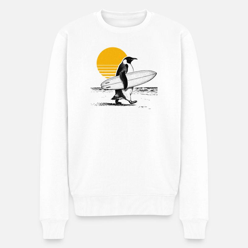 Pinguin Surfer - Männer Premium Bio Pullover - Weiß