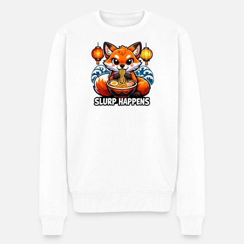 Ramen Fuchs Slurp Happens - Männer Premium Bio Pullover - Weiß