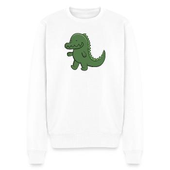 Niedlicher grüner Alligator fröhlicher Kawaii-Krokodil - Männer Premium Bio Pullover - Weiß - Vorne - Thijin (182cm)