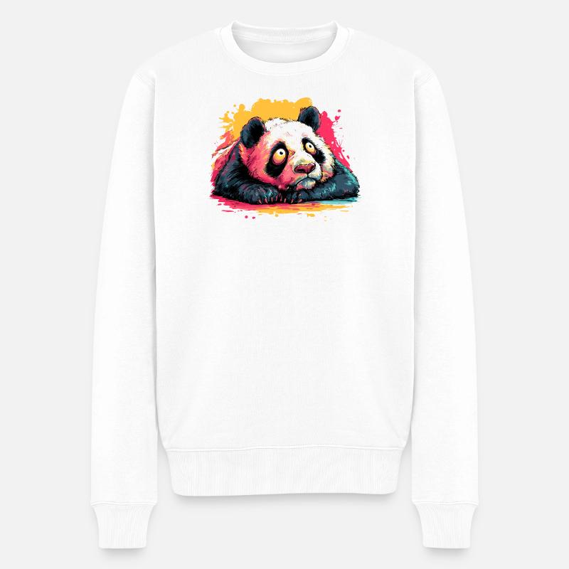 Panda Traumblick Farbspritzer - Männer Premium Bio Pullover - Weiß