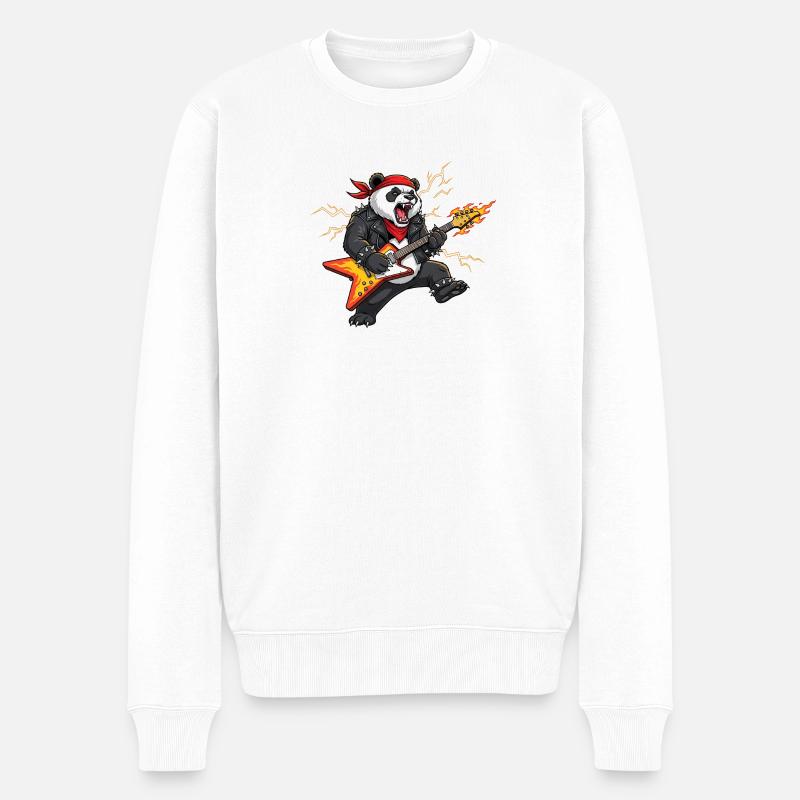 Panda Flammengitarre - Männer Premium Bio Pullover - Weiß