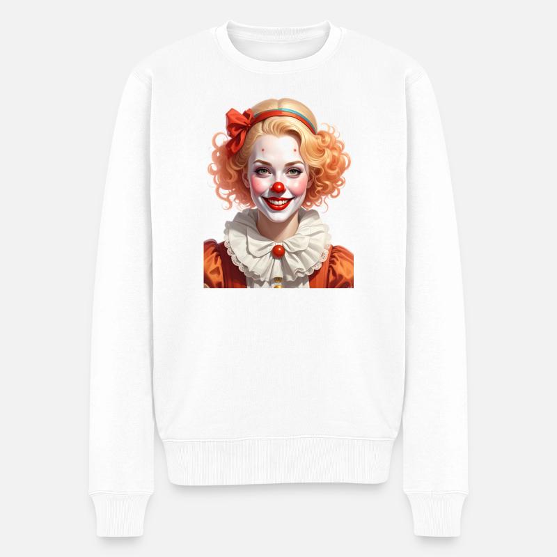 Illustration einer Frau verkleidet als Clown - Männer Premium Bio Pullover - Weiß