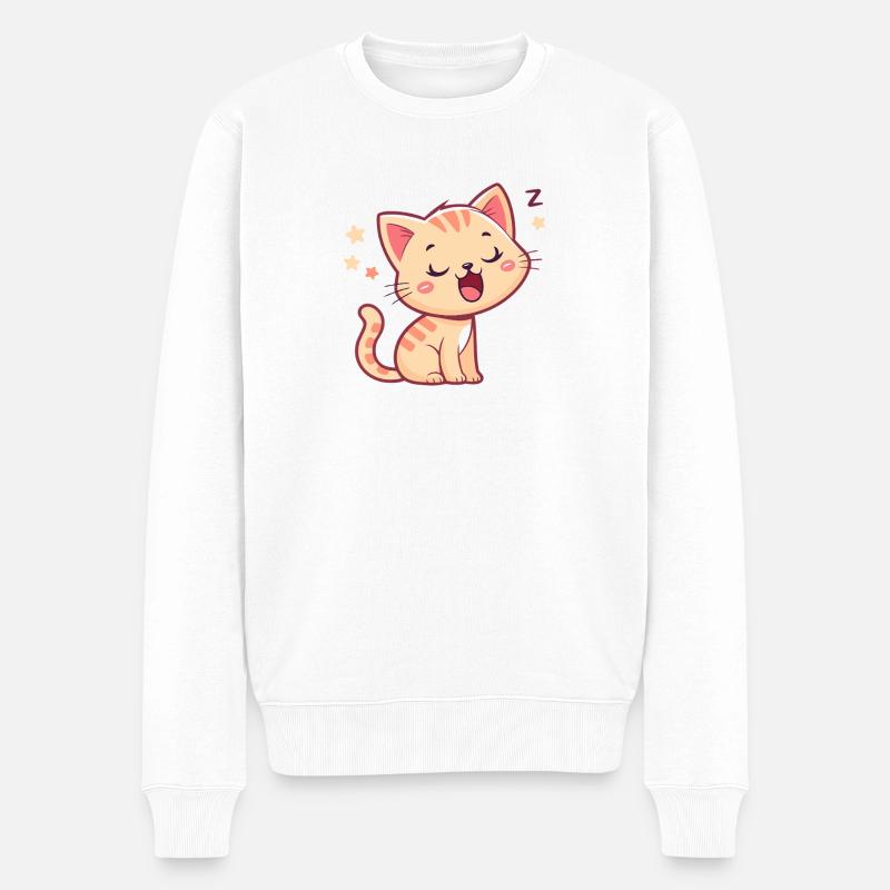 Schlafende Kätzchen- und Pastellsterne - Männer Premium Bio Pullover - Weiß