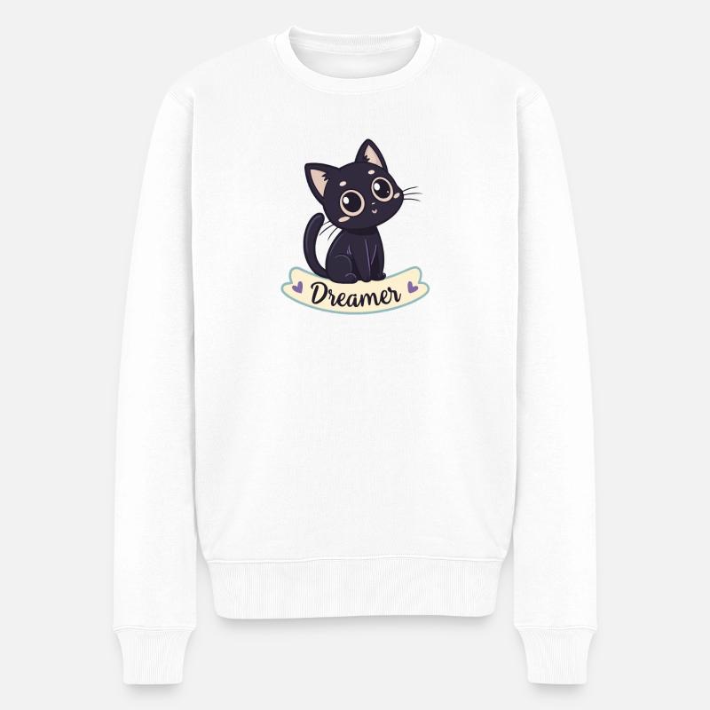 Traumhafte Schwarze Katzen-Kawaii - Männer Premium Bio Pullover - Weiß