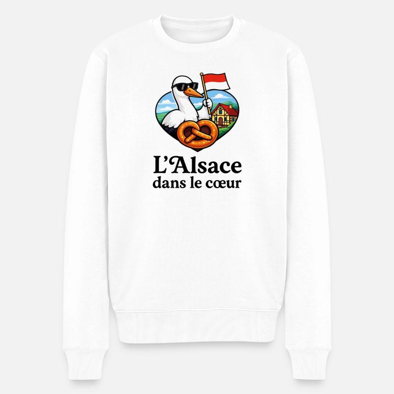 Elsass im Herzen Storchbrezel - Männer Premium Bio Pullover - Weiß