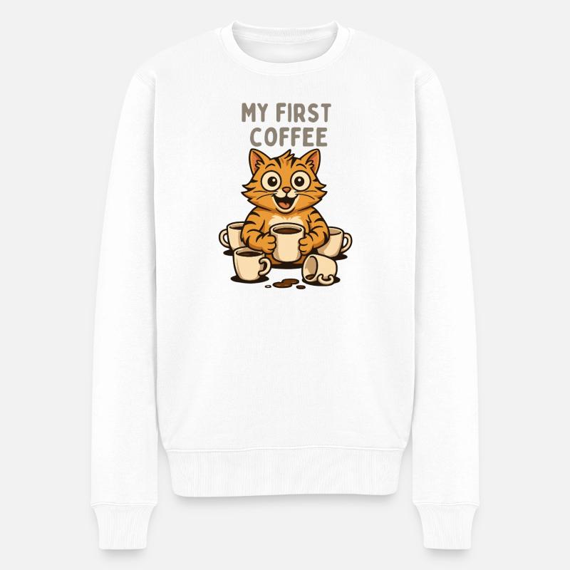 Mon premier chat de café - Pull Premium bio Homme - blanc