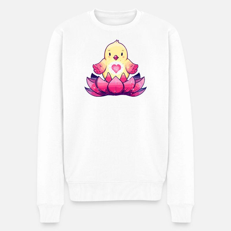 Poussins de cœur sur lotus - Pull Premium bio Homme - blanc