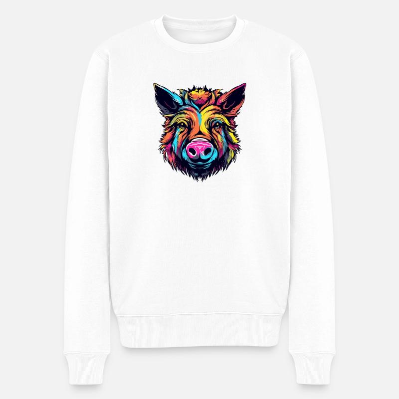 Neonfarbenes Wildschwein - Männer Premium Bio Pullover - Weiß