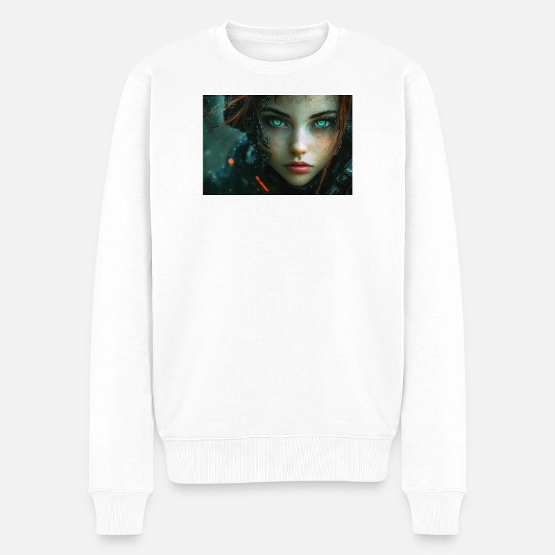 Cyberaugen im Neonlicht - Männer Premium Bio Pullover - Weiß