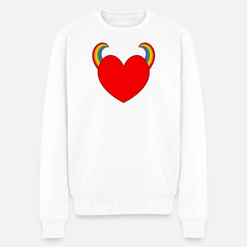 Rotes Herz mit Regenbogenhörnern - Männer Premium Bio Pullover - Weiß