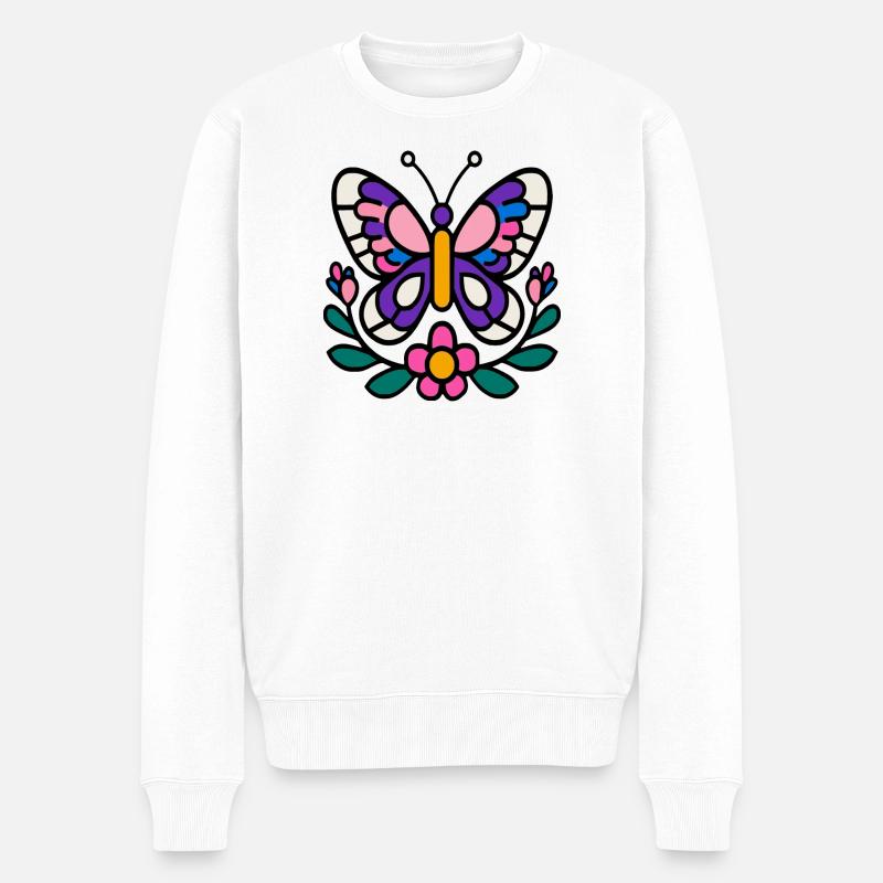 Papillon avec des fleurs - Pull Premium bio Homme - blanc