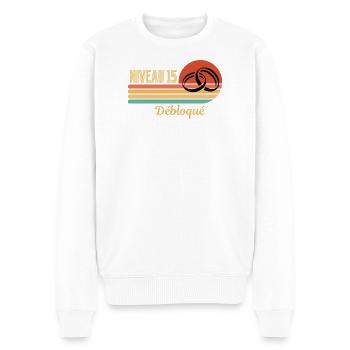 Level 15 Freigeschaltetes Retro-Grafikdesign - Männer Premium Bio Pullover - Weiß - Vorne - Thijin (182cm)