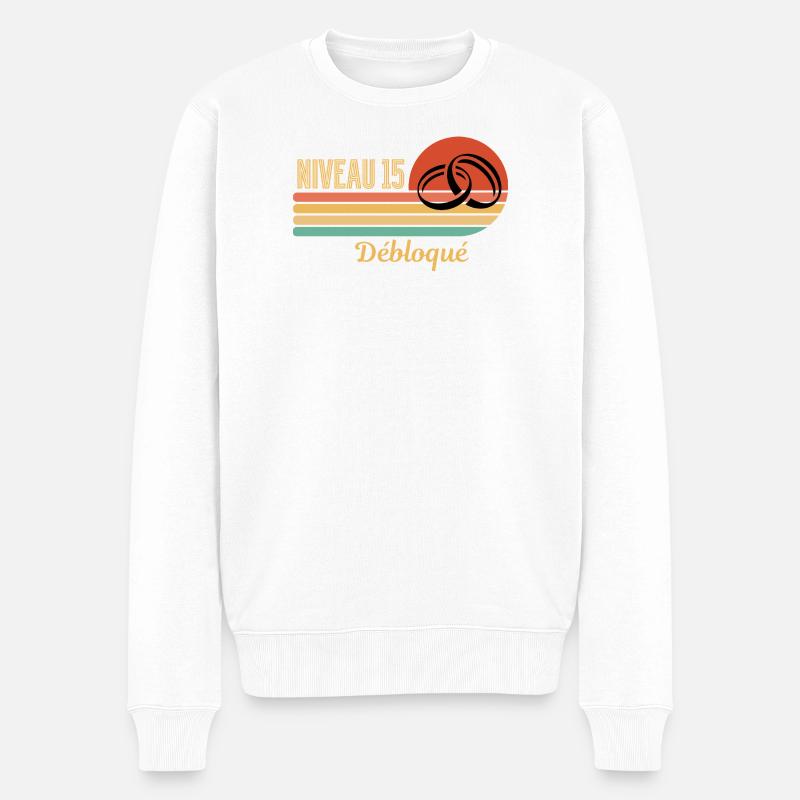 Niveau 15 débloqué design rétro graphique - Pull Premium bio Homme - blanc