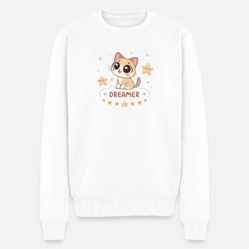 Pastellfarbene Traumkätzchen-Sterne - Männer Premium Bio Pullover - Weiß