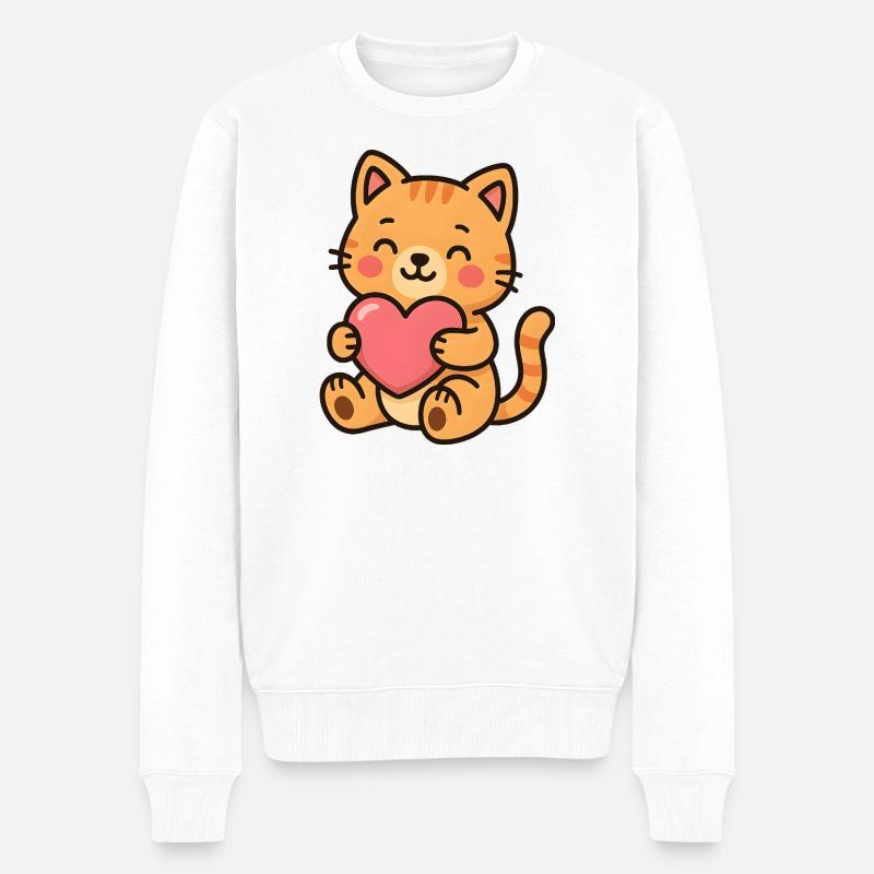 Kuschelkätzchen mit rosa Herz - Männer Premium Bio Pullover - Weiß