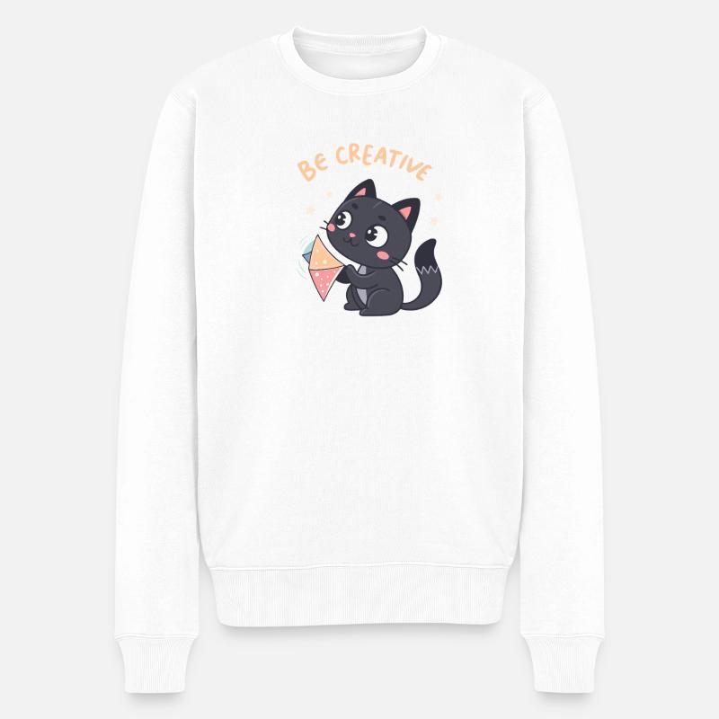 Chat Kawaii et Cerfvolant Créatif - Pull Premium bio Homme - blanc