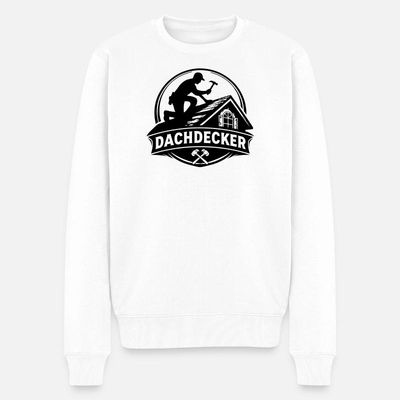 Dachdecker Silhouette auf Dach - Männer Premium Bio Pullover - Weiß