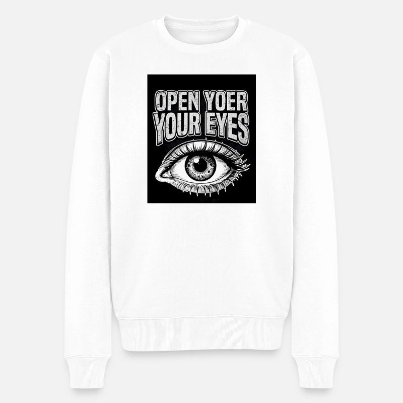 Augenauf-Grafik - Männer Premium Bio Pullover - Weiß