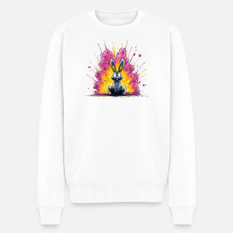 Knallbunter Hase Blitz - Männer Premium Bio Pullover - Weiß