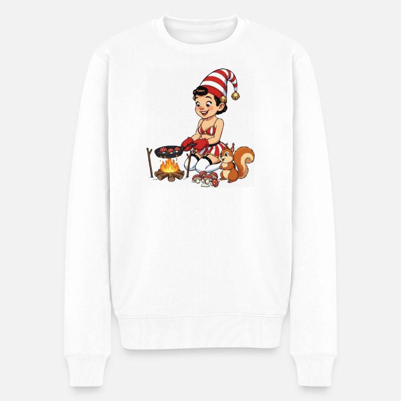 Leprechaun-Mädchen backt Pilze - Männer Premium Bio Pullover - Weiß