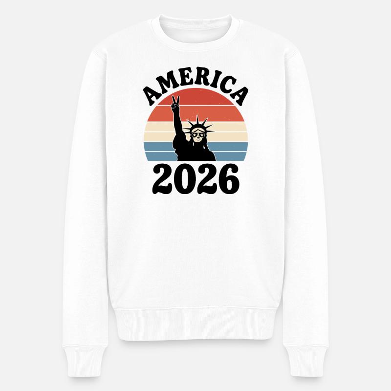 America 2026 Freiheitsstatue Peace - Männer Premium Bio Pullover - Weiß