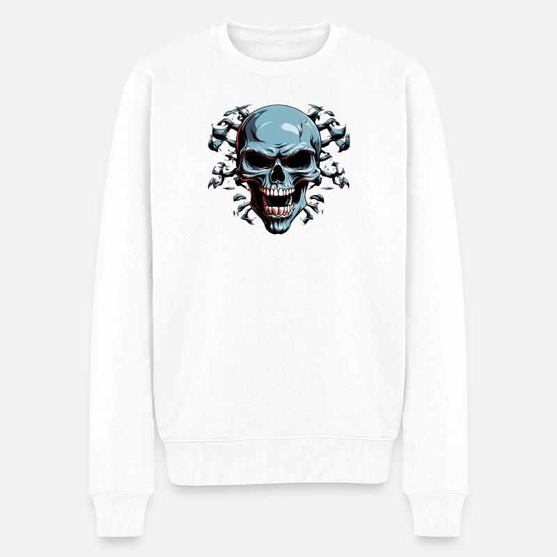 Crâne d’os de nuit avec ombre de chauve-souris - Pull Premium bio Homme - blanc