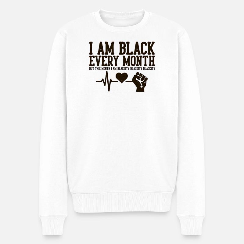 Ich bin jeden Monat schwarz Herzschlag-Faust - Männer Premium Bio Pullover - Weiß