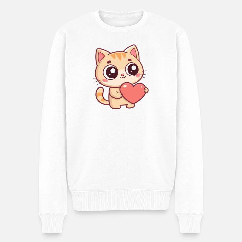 Kitten Sweet Heart - Männer Premium Bio Pullover - Weiß