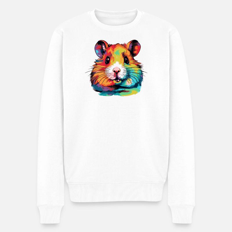 Farbexplosion Hamsterportrait - Männer Premium Bio Pullover - Weiß
