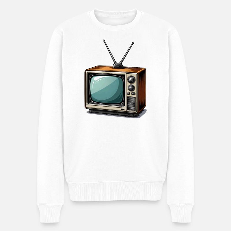 TV rétro avec antennes - Pull Premium bio Homme - blanc